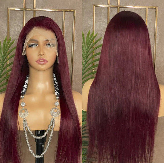 Karen's Hair 180% Density |99j Wig Human Hair Wig 13x4 Lace Front Wig Straight Lace Frontal Wig