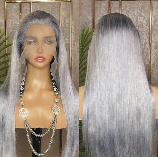 Karen's Hair 180% Density | Silver Color Straight Lace Front Wig 13x4 Straight Human Hair Wig Silver Gray Wig